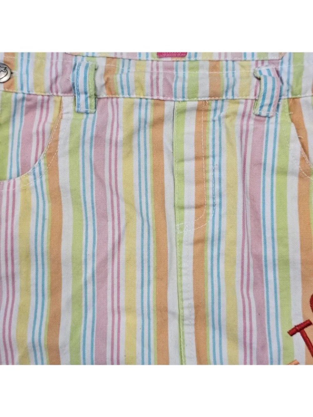 Y2K Vtg Strawberry‎ Shortcake Bib Overall Dress Denim Rainbow Striped Sz 5